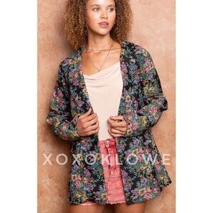 POL Vintage Floral Print Brocade Blazer Jacket